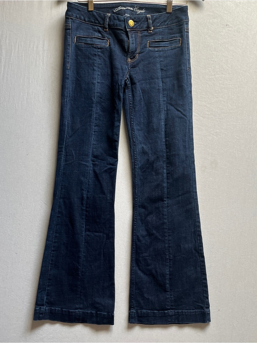 American Eagle AE Hipster Low Rise Front Seam Dark Wash Flare Jeans Size 6